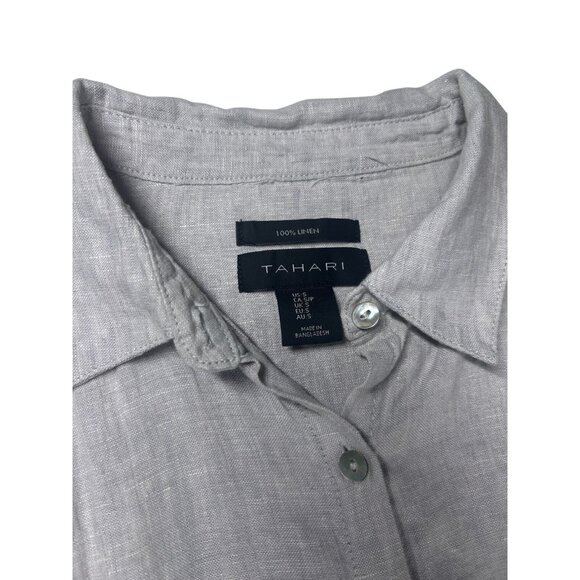 Tahari Womens 100% Linen Shirt Dress Women's Small Gray With Tie Waist - Picture 8 of 9